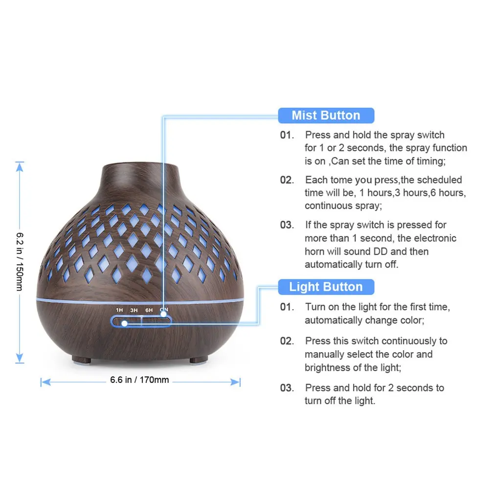 

400ml Wood Essential Oil Diffuser Ultrasonic Usb Air Humidifier With 7 Color Led Lights Remote Control Office Home