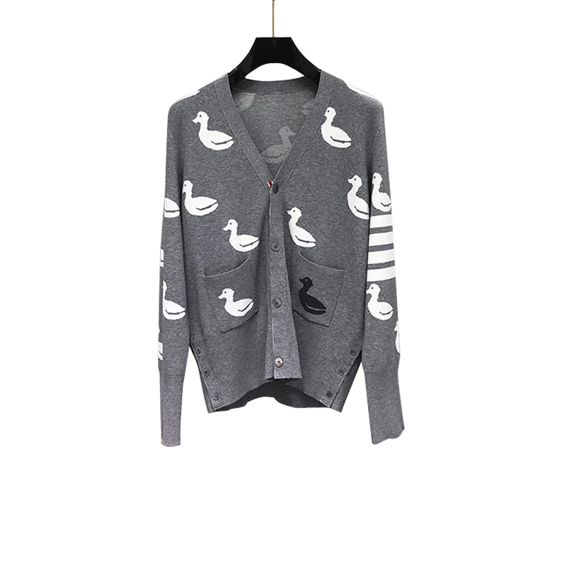 2020 Fashion TB THOM Brand Sweaters Men Women Slim Fit O-Neck Cardigan Clothing Striped Wool Duck Pattern Winter Casual Coat | Мужская