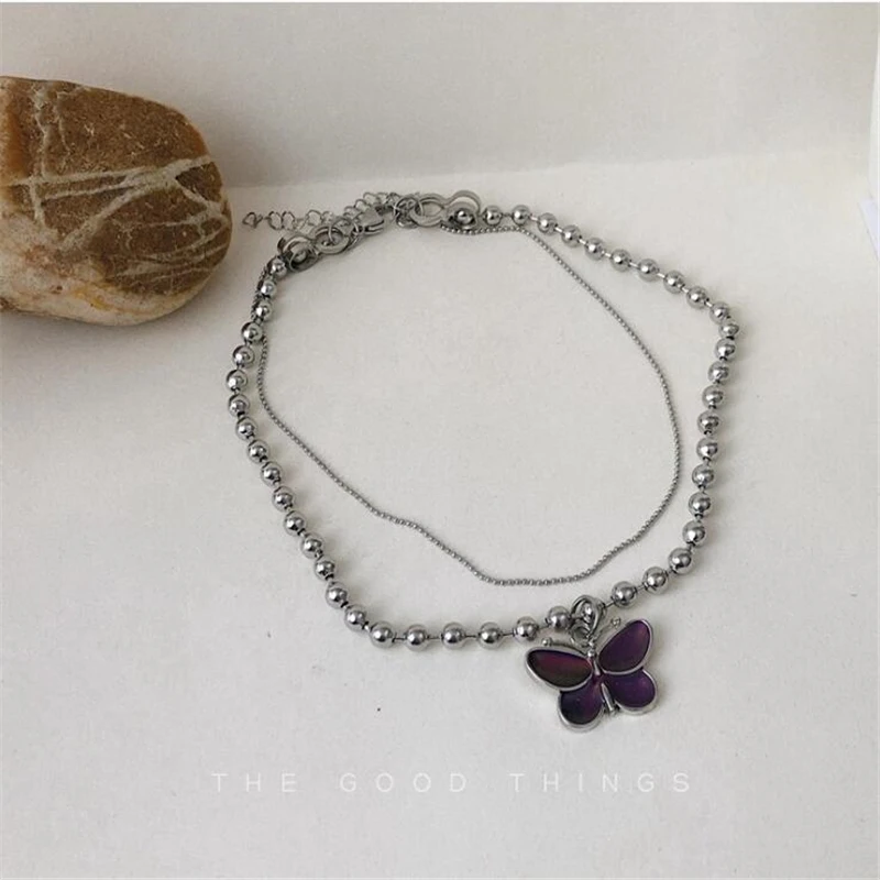 

Ladies butterfly pendant necklace jewelry manufacturer stainless steel necklace color temperature sensitive necklace