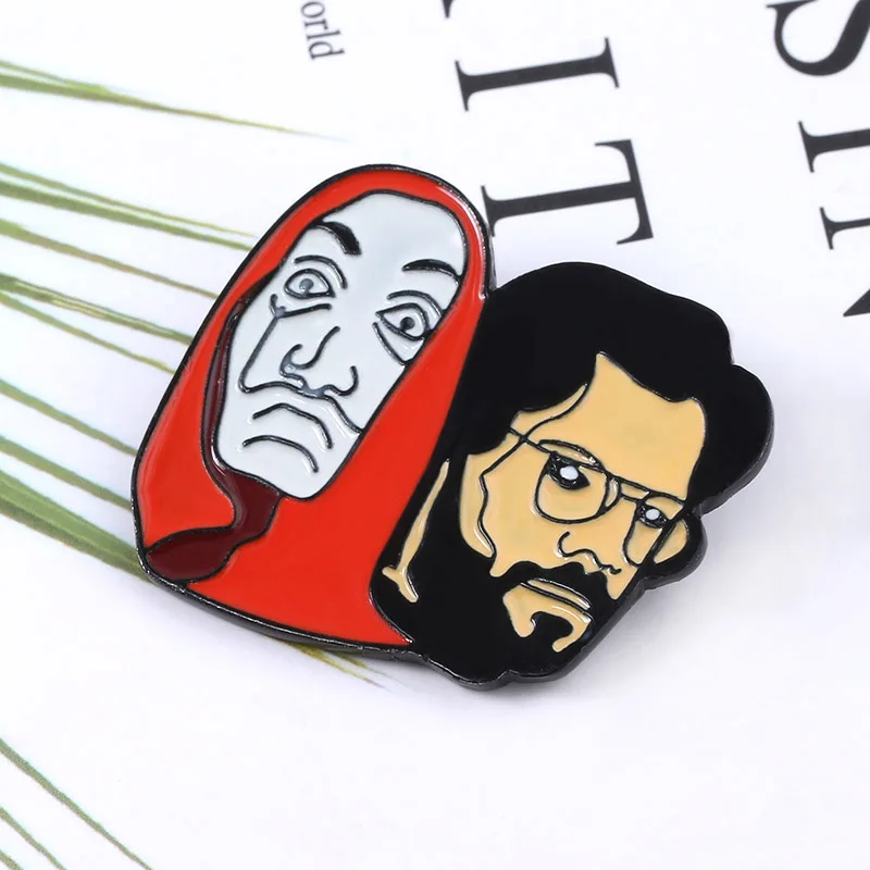 La Casa De Papel Pin Brooch The House of Paper Money Heist Salvador Dali Funny Face Enamel Brooches Car Keyring Xmas J | Украшения и
