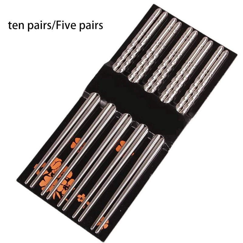 

5 Pairs Stainless Steel Chopsticks Spiral Healthy Light Weight Chinese Chopsticks Metal Non-slip Design Kitchen Tableware