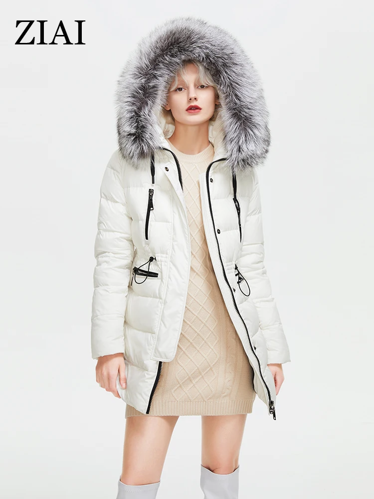 

ZIAI 2022 Women's Winter Parkas Warm Padded Coat Natural Fur Collar Female Mid-length Cold Jacket Oversize Parka Women ZR-DR25