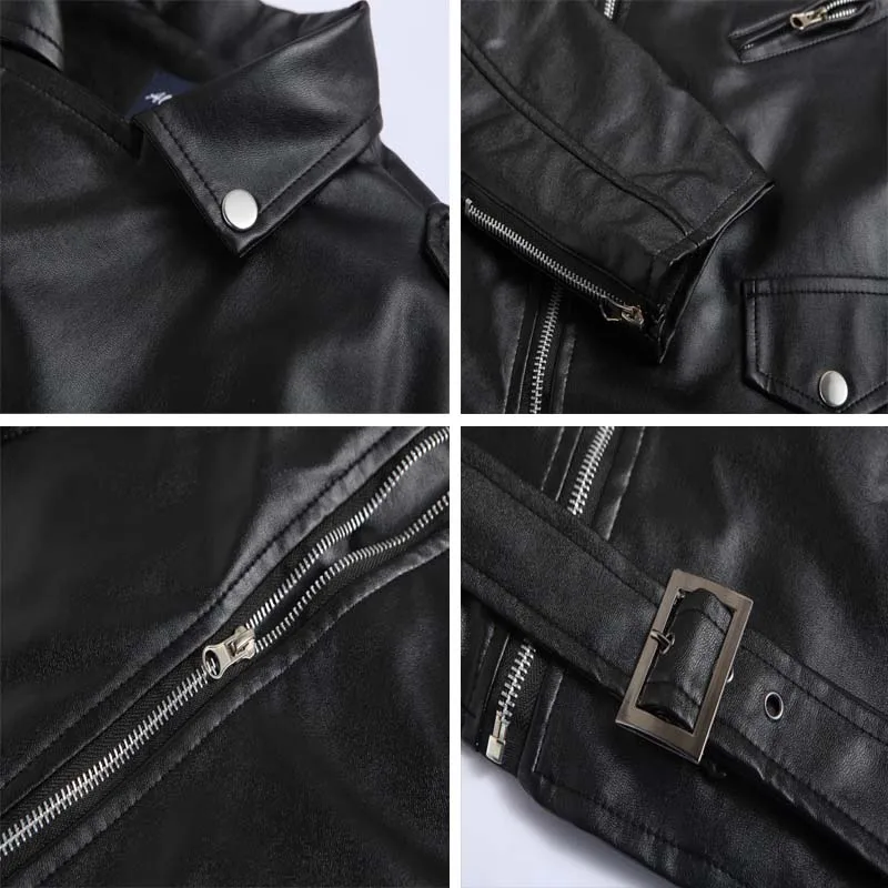 Весенне осенняя мотоциклетная кожаная куртка мужская приталенная из