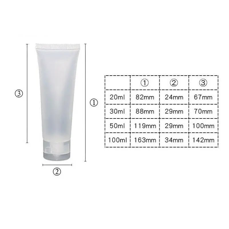 

100pcs 20/30/50/100ml Travel Frosted Empty Cosmetic Tube Squeeze Facial Cleanser Containers Cream Bottle Lotion Sample Gel Vials
