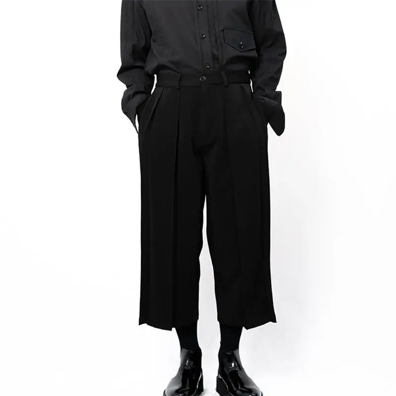 Men's Casual Pants Black Simple Straight Tube Wide Leg Pants Loose Casual Simple Skirt Pants Simple Classic Pleated Loose Black