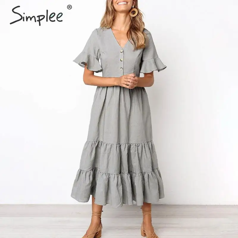 Simplee летнее гофрированное женское платье повседневное приталенное Макси с v