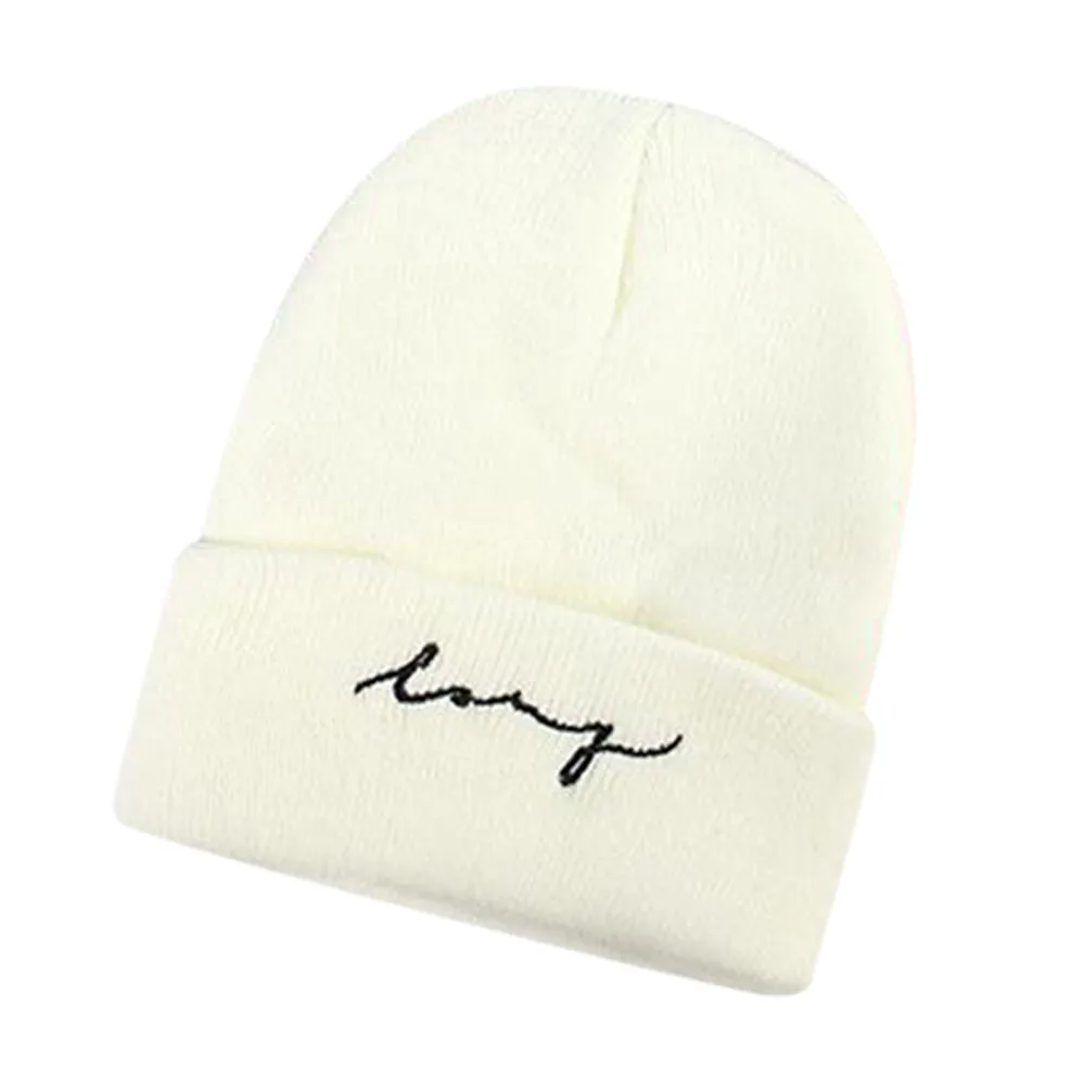 Зимняя шапка с вышивкой для мужчин и женщин одноцветная вязанная Милая унисекс