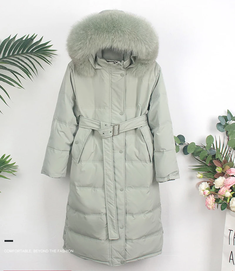 

2020 white duck down parka women long-length thick big fur collar jacket white duck down parka
