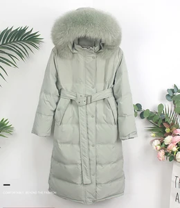 2020 white duck down parka women long-length thick big fur collar jacket white duck down parka