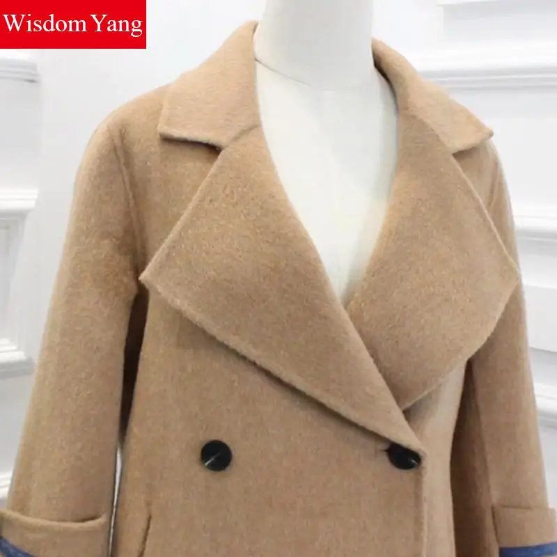 

Winter Coat Camel Long Sleeve Womens 70% Sheep Wool 8% Alpaca Cashmere Coats Turndown Office Elegant Trench Woolen Overcoats