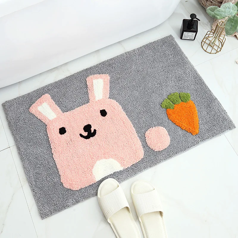 

Frog and Bear Flocking Bath Mat Home Decoration Door Mat Non-slip Absorbent Bathroom Doormat Super Soft Fiber Bath Rug