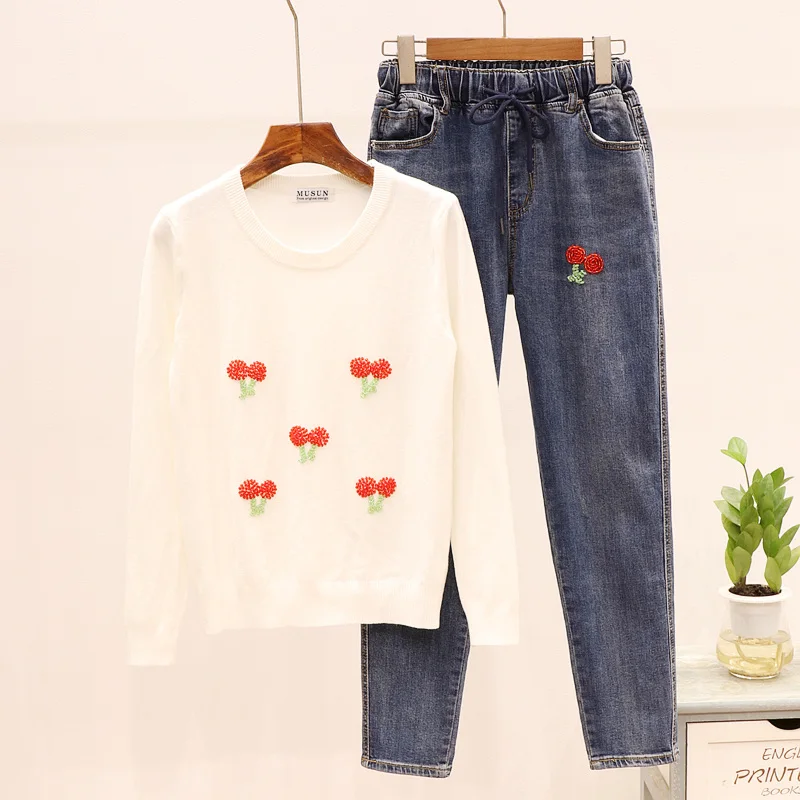 Женский вязаный свитер осень 2020 новая мода вышивка бисером вишня длинный рукав +