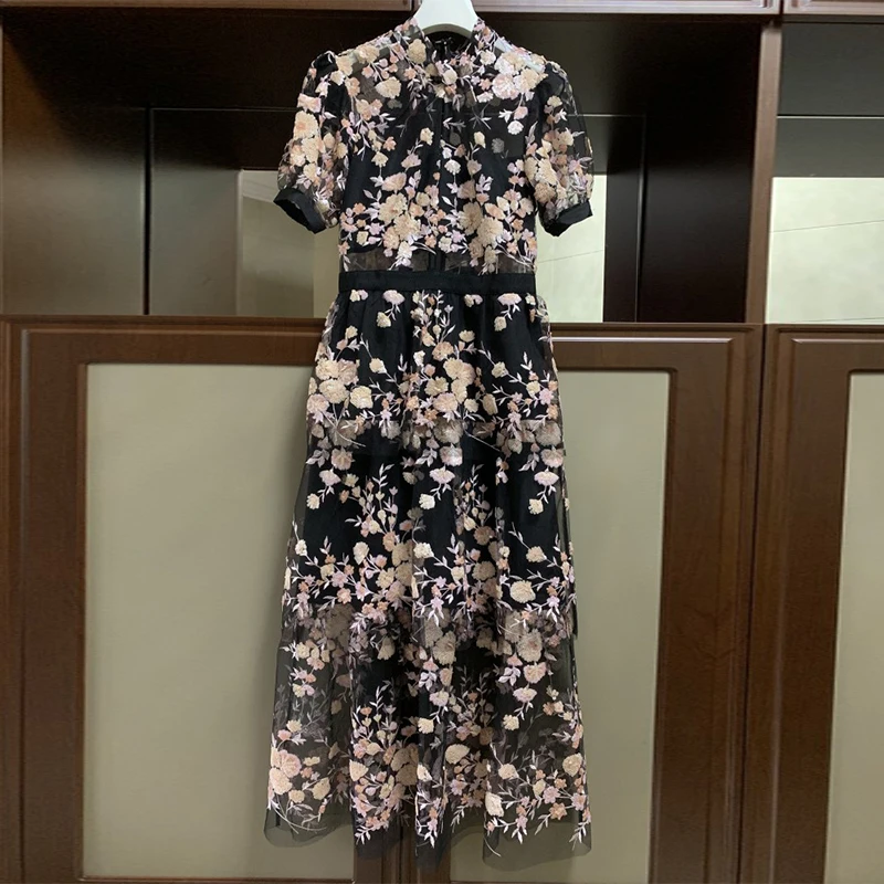 Женское Сетчатое платье-Автопортрет модельное длинное платье макси с цветочной