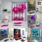 Водонепроницаемая занавеска для душа в ванную комнату, набор нескользящих ковриков для ванной, коврики, чехол на сиденье унитаза, Цветущие розы, домашний декор