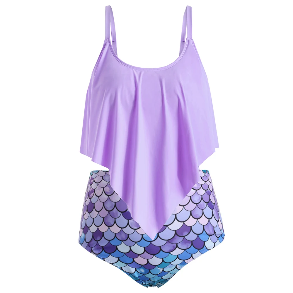 Размера плюс с оборками Русалка купальники танкини Летняя Сексуальная юбка