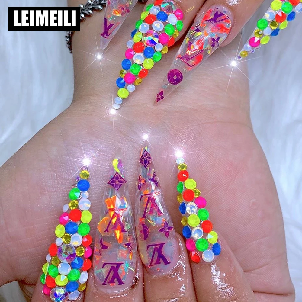 

ss6-ss20 Fluorescent Crystal Luminous Non Hotfix Nail Neon Rhinestones Clothes Nail 3D Nail Art Decoration Face gem acces