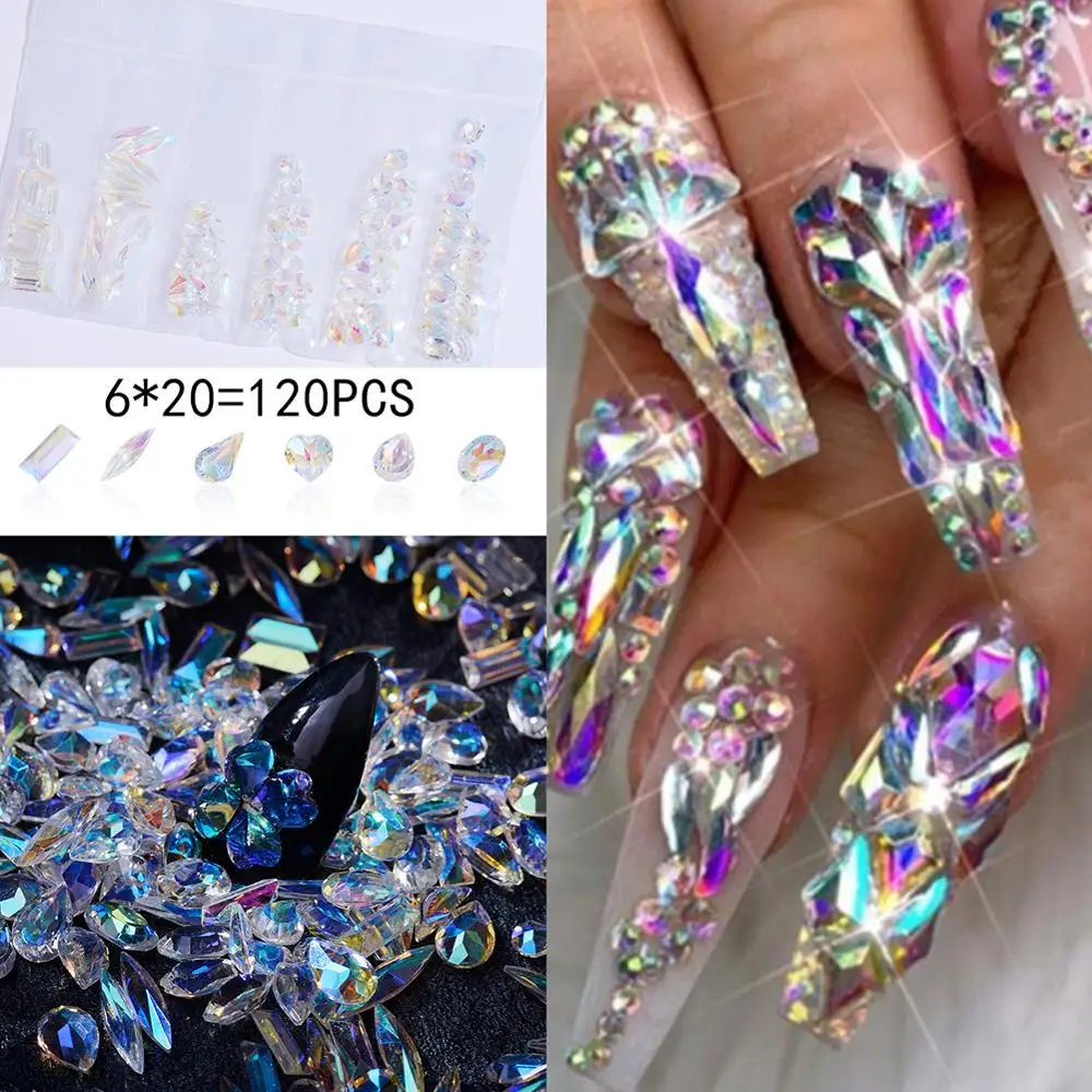1 упаковка стеклянные стразы с плоским основанием для ногтей в форме капли