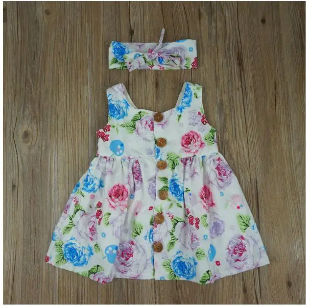 Милое Платье на бретелях с цветочным рисунком для маленьких девочек повязка