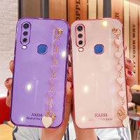 wrist chain love heart phone case for vivo y12 luxury camera protective cover for vivo y15 y17 y12 y11 2019 case purple silicone