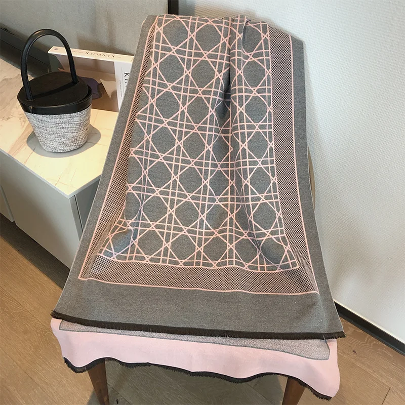 

Design Print Cashmere Pashmina Shawls and Wraps Plaid Warm Winter Scarves Thick Blanket 2021 Long Double-sided