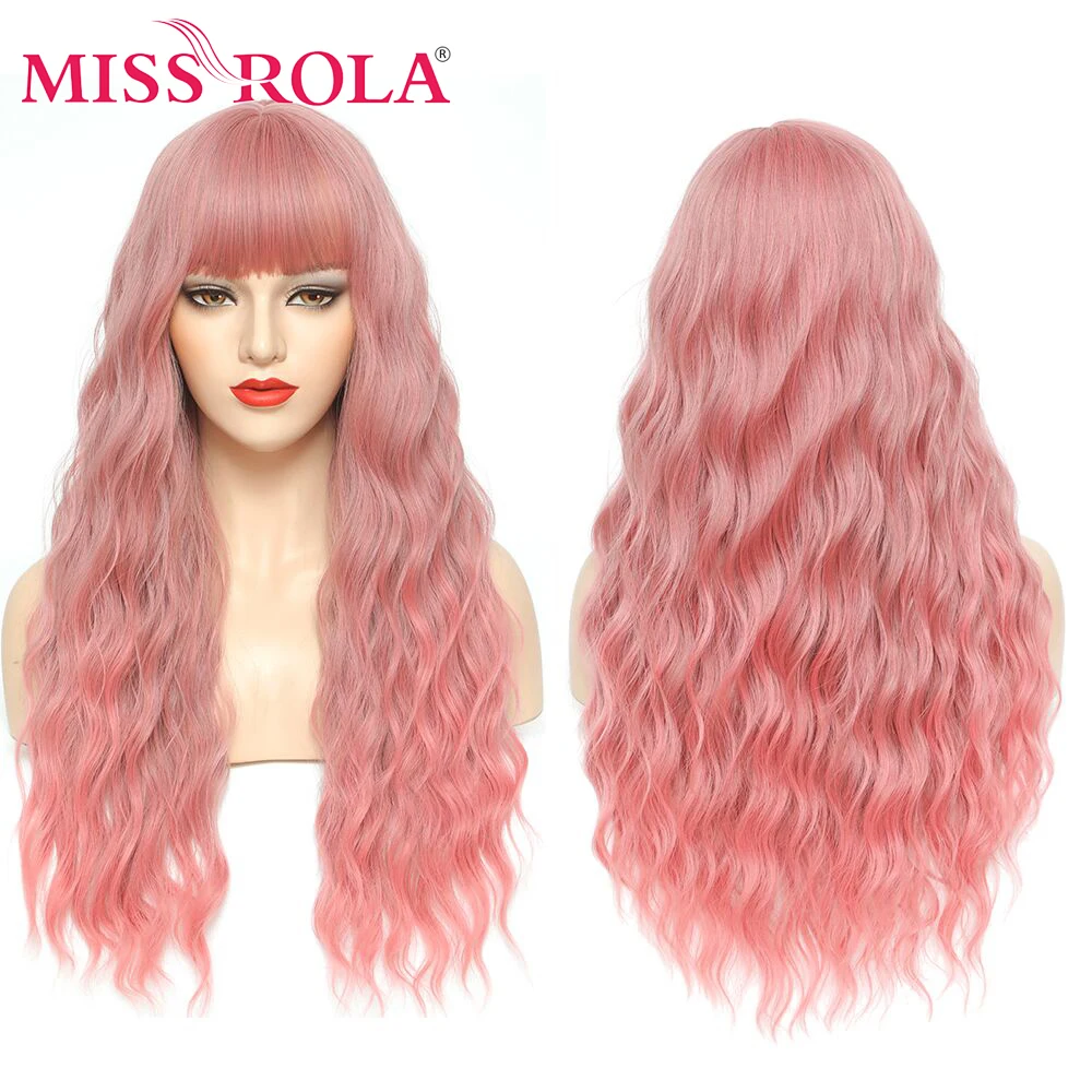 

MISS ROLA Pink Ombre Light Ash Brown Blonde Wavy Wig Cosplay Party Daily Synthetic Wig for Women High Density Temperature Fibre