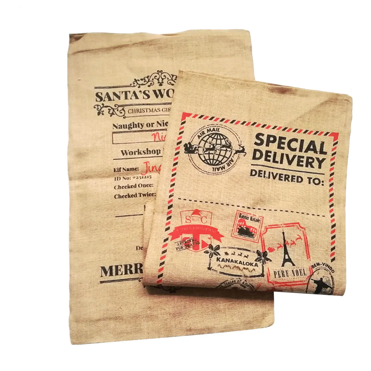 Behogar Merry Christmas Santa Sacks большой Goodie Мешковина крутящееся насекомое закрытие для Xmas