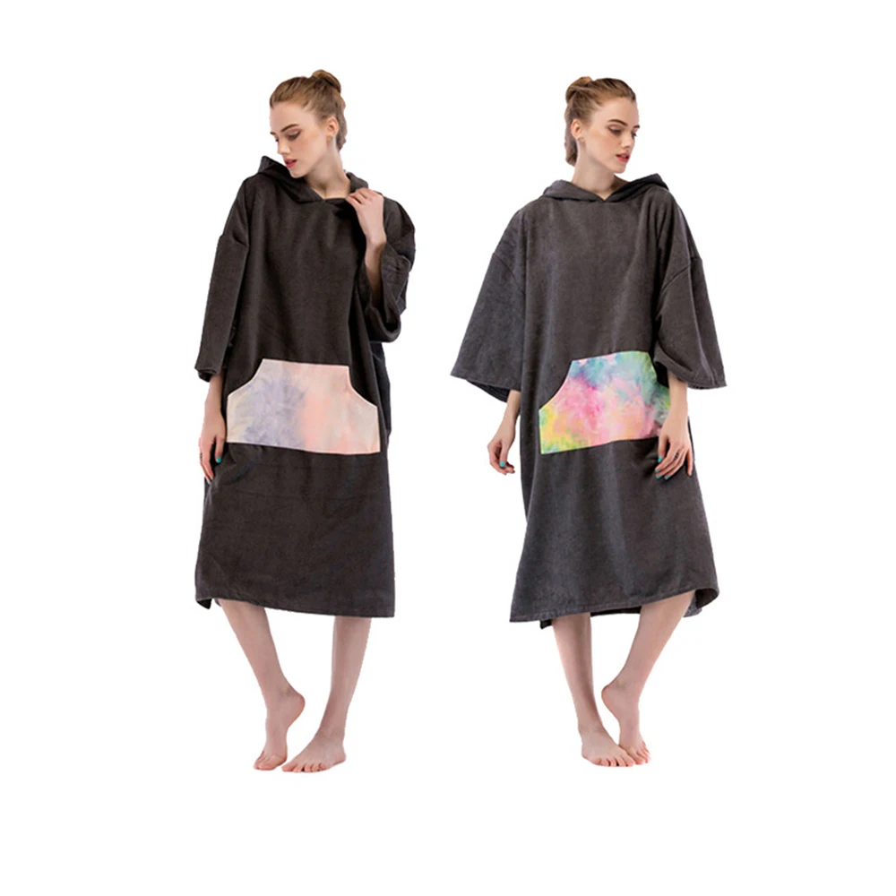 

Microfiber Beach Changing Robe Poncho With Hooded Quick Dry Lightweigh Towelling Bath Bathrobe For Wetsuit Pool Surfing Swimming
