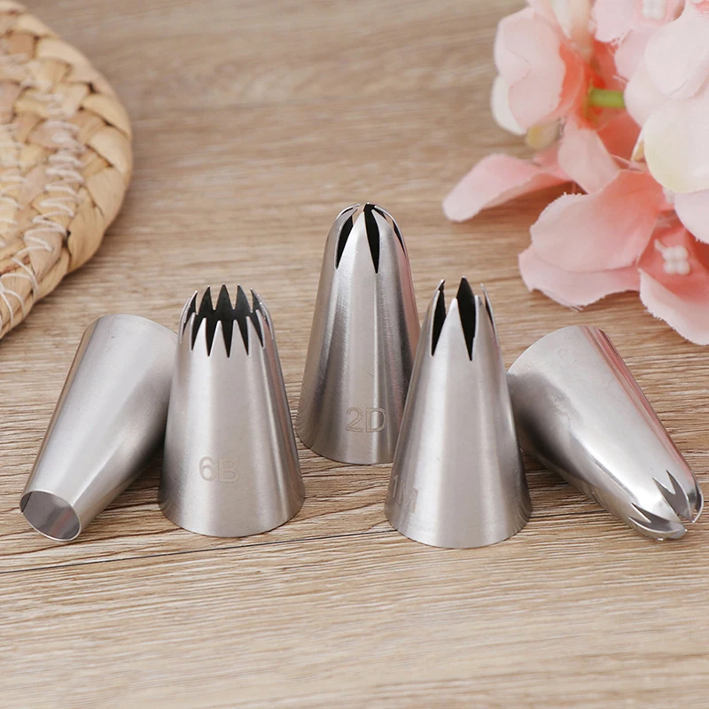 

5pcs Large Metal Cake Cream Decoration Tips Set Pastry Tools Stainless Steel Piping Icing Nozzle Cupcake Head Dessert Decorators