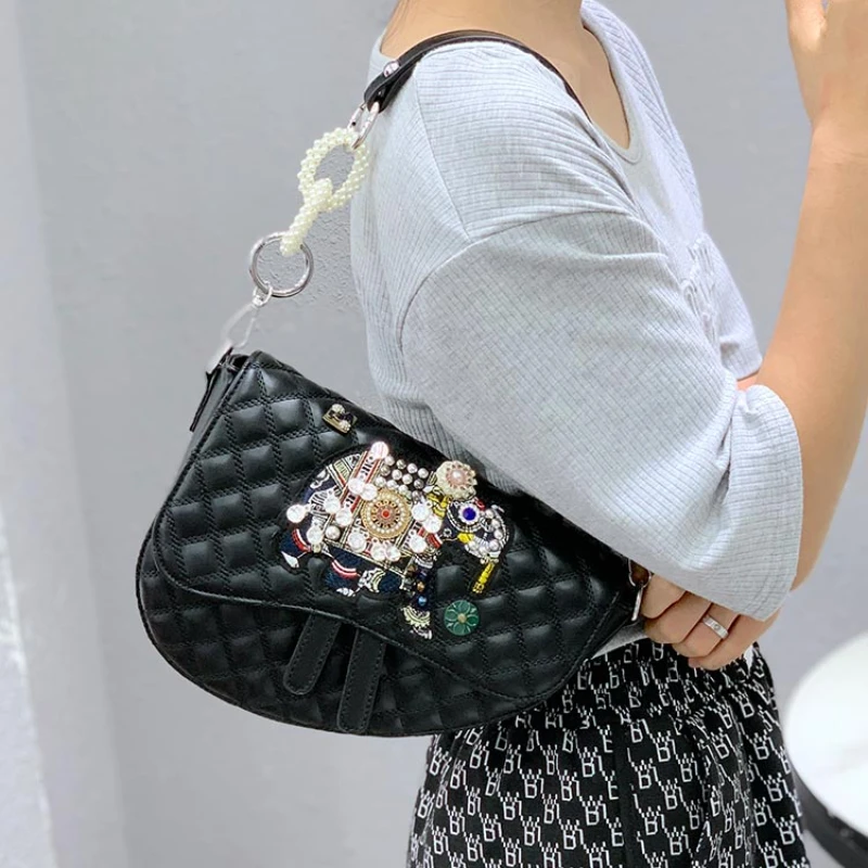 

Luxury Designer Tote Bags for Women Travel Shoulder Bags Mini Animal Prints Saddle Rivet Diamond Sac A Main Crossbody Bolsos