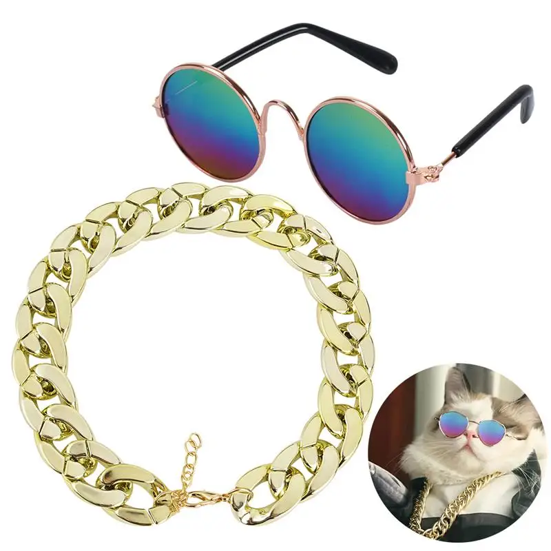 

Dog Pet Glasses Eye-wear Dog Pet Sunglasses Photos Props Accessories Pet Supplies Cat Glasses with Pet Collar Necklace