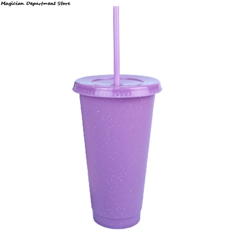 

710ml Glitter Powder Straw Cup Net Celebrity Pp Straw Creative Smoothie Glitter Powder Color Changing Plastic Reusable Cups