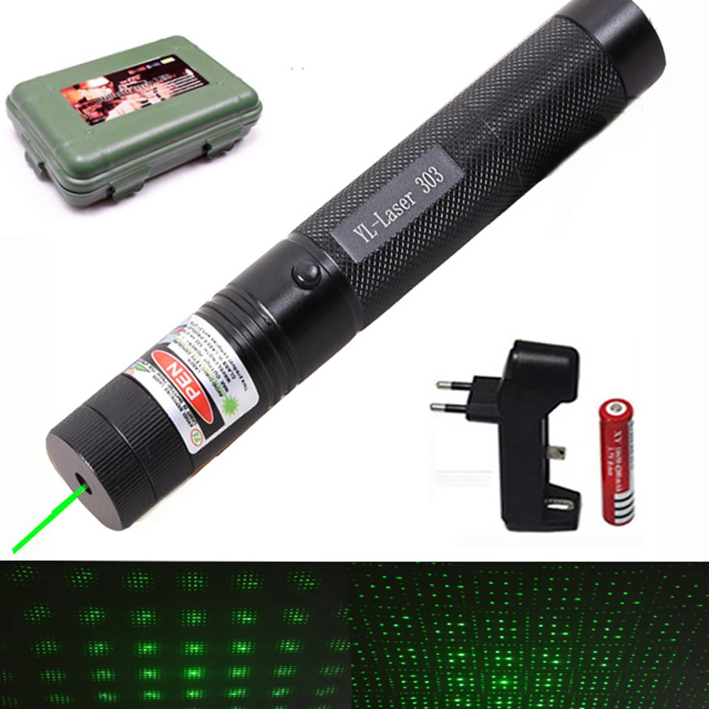 

532 nm Green Laser Sight laser 303 pointer Powerful device Adjustable Focus Lazer with laser 303+charger+18650 Battery