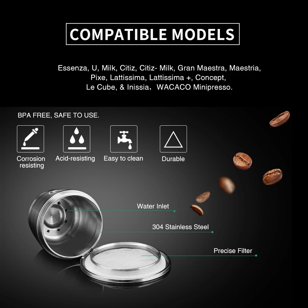 Многоразовый кофейный фильтр ICafilas для кофемашины Nespresso с крышкой из нержавеющей