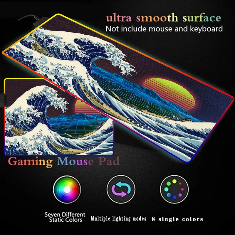 

Great Wave Off Kanagawa Gaming Mouse Pad Large RGB LED Computer Illumination Mause Pad Keyboard Mause Carpet Desk Mat PC Game