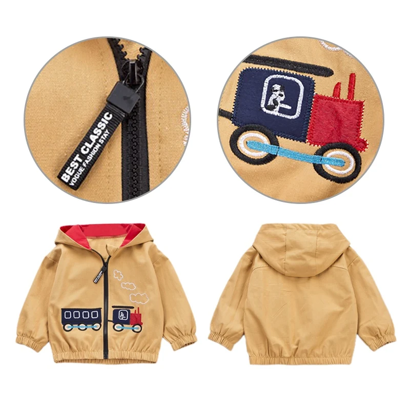 

New Kids Boys Jacket Coat Spring Autumn Hooded Windbreaker For Children Outerwear Baby Clothes Infant Zipper Clothing Wholesale