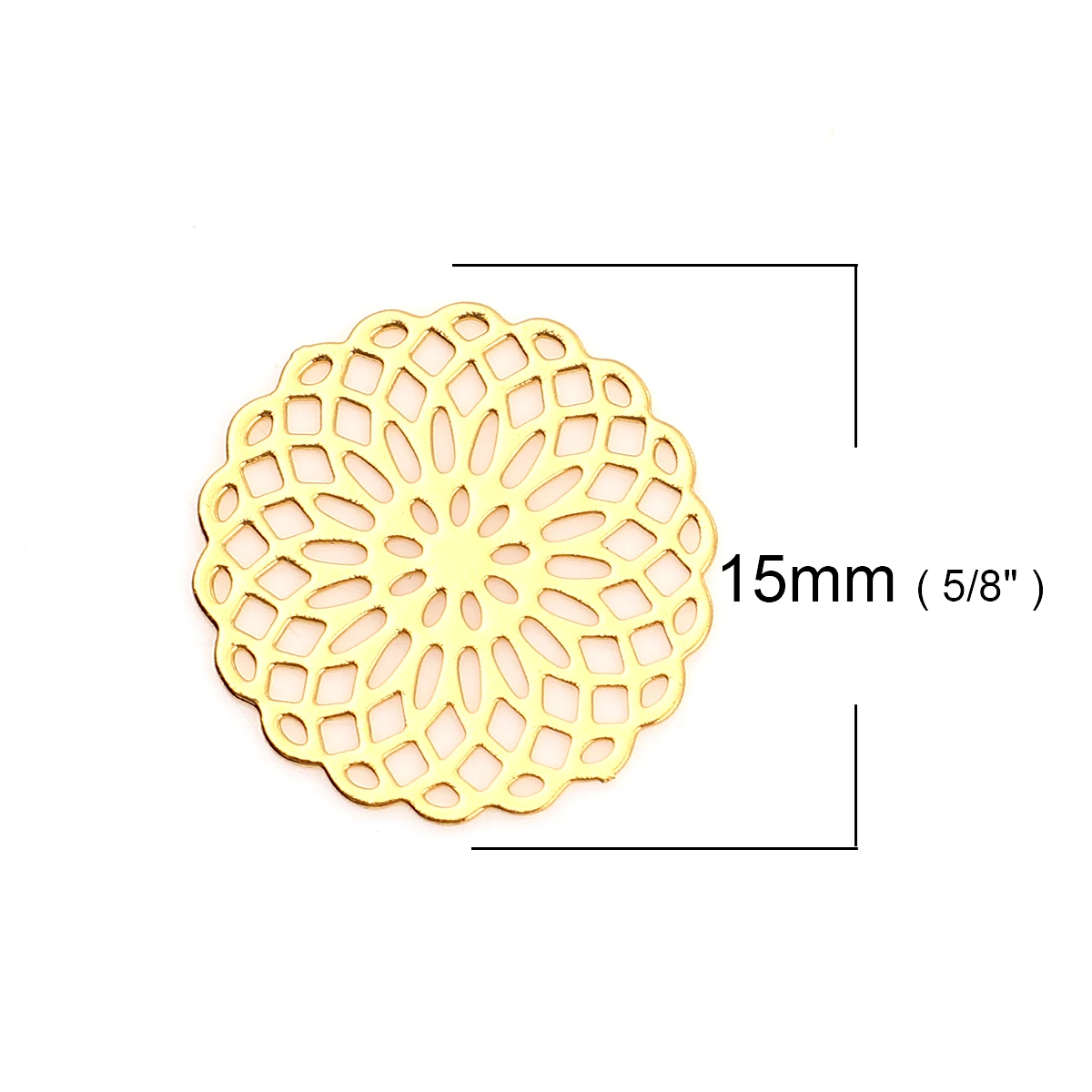 

10 PCs Round Flower Hollow Copper Embellishments Gold Color For DIY Jewelry Making 15mm( 5/8") x 15mm( 5/8")