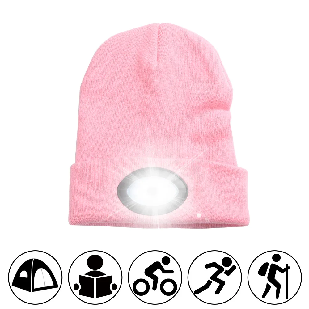 pink light cap USB Перезаряжаемый 6 светодиодный налобный фонарь вязаная шапка светильник для кемпинга рыбалки бег Hands Free Flash светильник вязаный колпачок светильник ing головной светильник - Испускаемый цвет: pink light cap