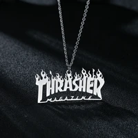 ywshk new fashion street hip hop rock jewerly men women stainless steel quenched letter magazine flame pendant necklaces gift
