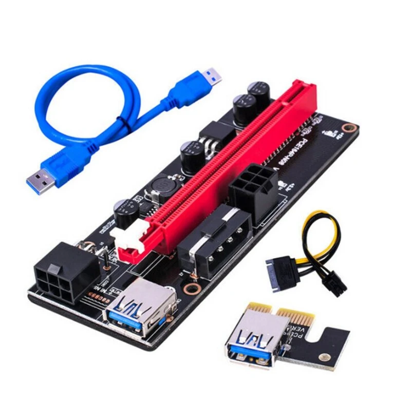 

Райзер VER009 PCI-E, Райзер-карта PCI Express PCIE 1X до 16X, Райзер-адаптер 0,6 м, USB 3,0, кабель SATA на 6 контактов питания для видеокарты