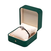 retro green pu leather brushed golden lock flat ring bracelet storage box built in beaded pillows card slot for engagement gifts