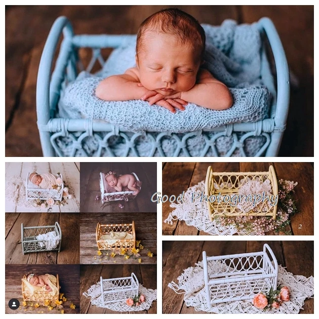 

Newborn Photography Props Boy Vintage Woven Rattan Basket Baby Photo Shoot Furniture Posing Chair Photo Bebe Accessoire Bed