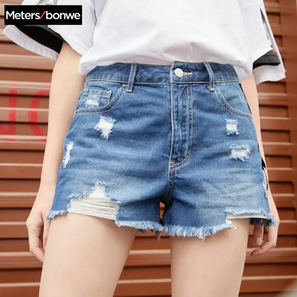 Женские джинсовые шорты Metersbonwe облегающие повседневные с высокой талией 2019 |