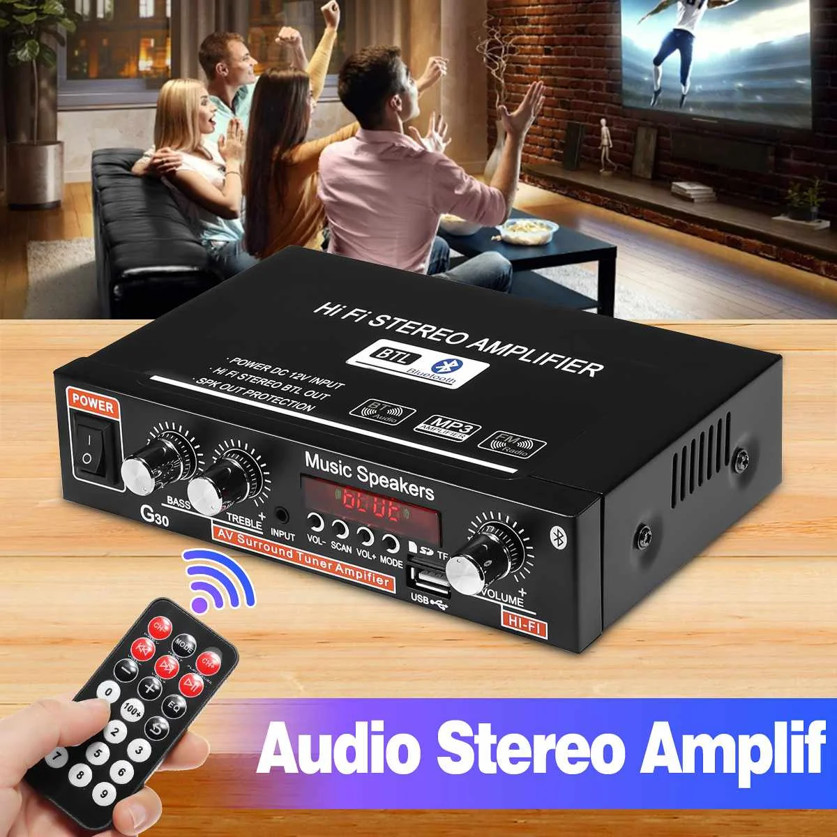 

2-канальный Hi-Fi аудио стерео усилитель мощности с Bluetooth, ЖК-дисплей, FM-радио, усилители для домашнего кинотеатра с дистанционным управлением ...