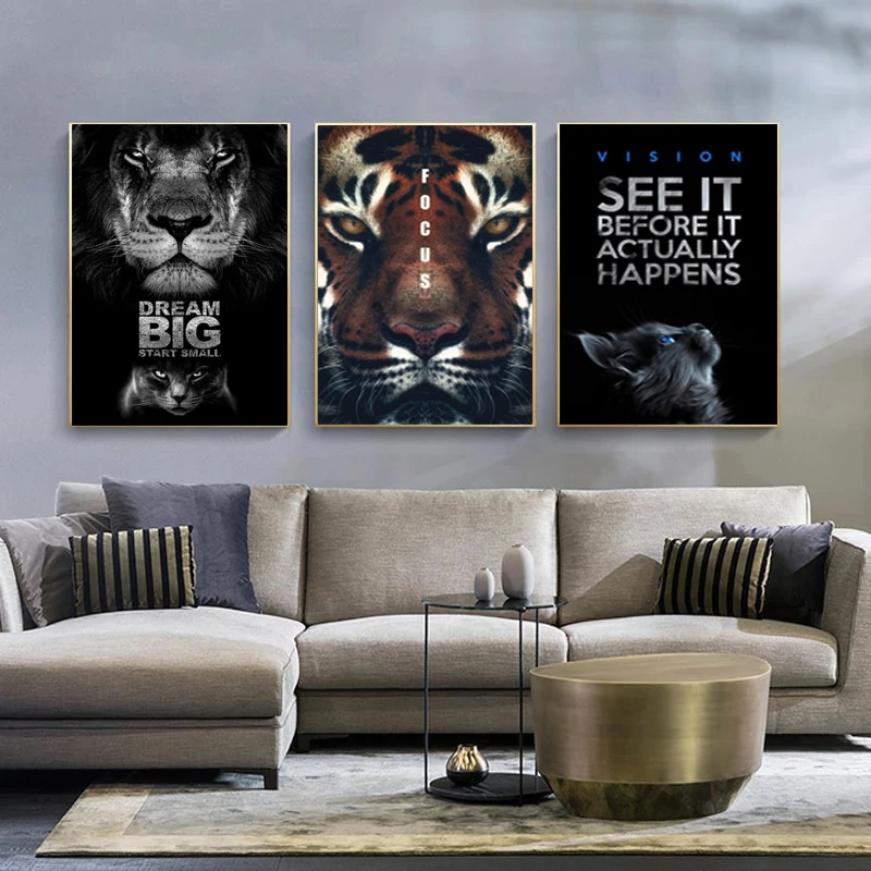 

Lion Tiger Inspirational Quote Art Canvas Paintings Motivational Posters Prints Wall Pictures for Living Room Wall Cuadros Decor