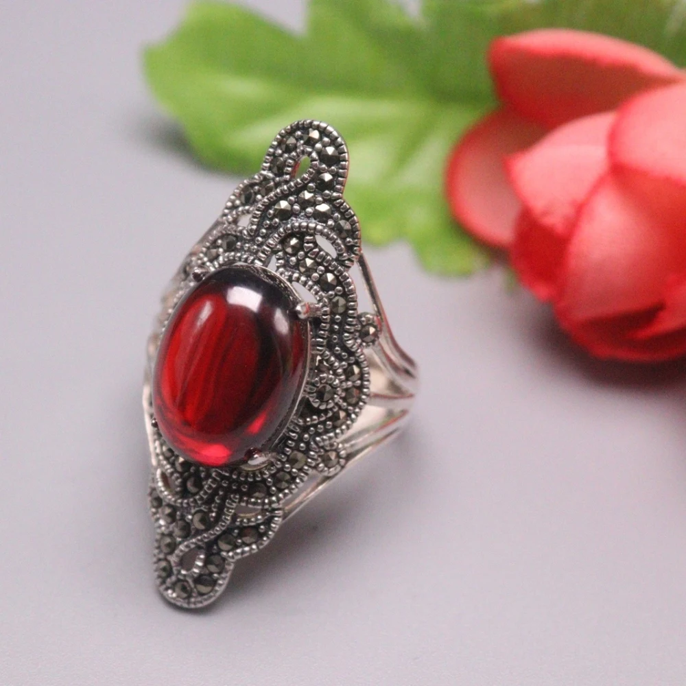 

New Pure 925 Sterling Silver Ring The widest 35mm Garnet Lace Ring