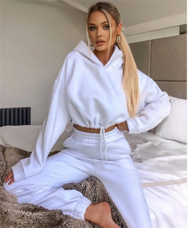 

2021 Winter Sport Women's Tracksuit Suit Drawstring Short Hoodies Pants Suits Female Fashion Casual Streetwear 2 Piece Set Lady