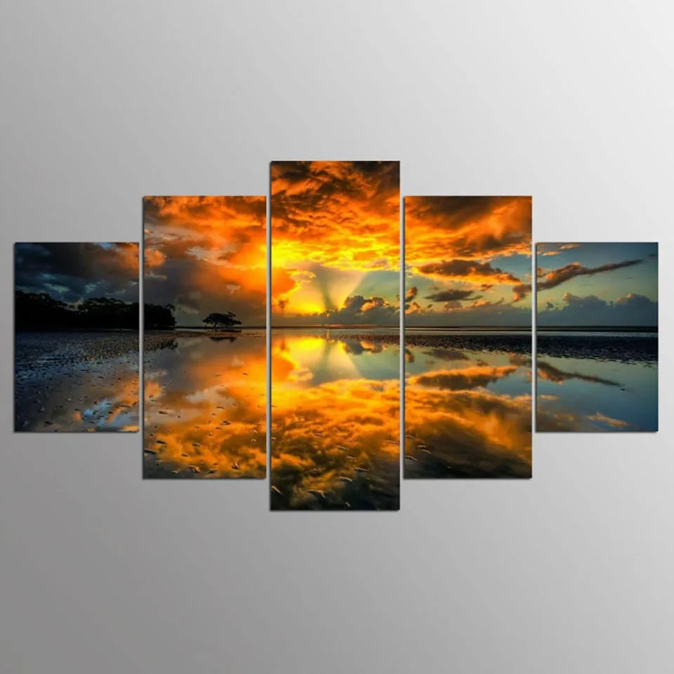 

Decor Tableau Wall Artwork Pictures Canvas 5 Panel Sunrise Natural Landscape Modern Hd Printed Paintings Modular Posters Home