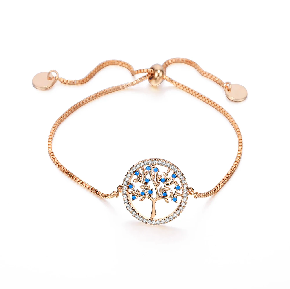 Small Round Tree of Life Fashion Jewelry Sets for Women Blue CZ Choker Necklace Adjustable Bracelet Engagement Gift 2019 | Украшения и
