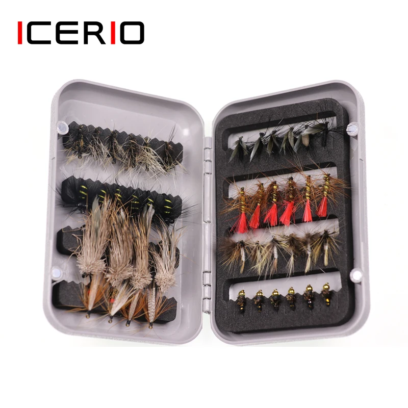 

Коробка для завязывания мух ICERIO, для сухих и влажных мух, с крючком, для ловли форели, нахлыстом, снастей, чехол для хранения, 34/44 шт.
