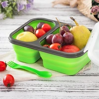 2 compartment 1100ml silicone collapsible portable lunch box microwave oven bowl folding food storage container lunch box